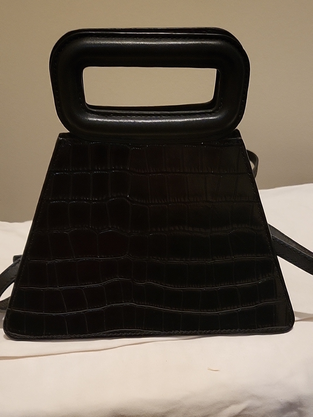Maje Structured Croc-Embossed Top-Handle Bag in Black